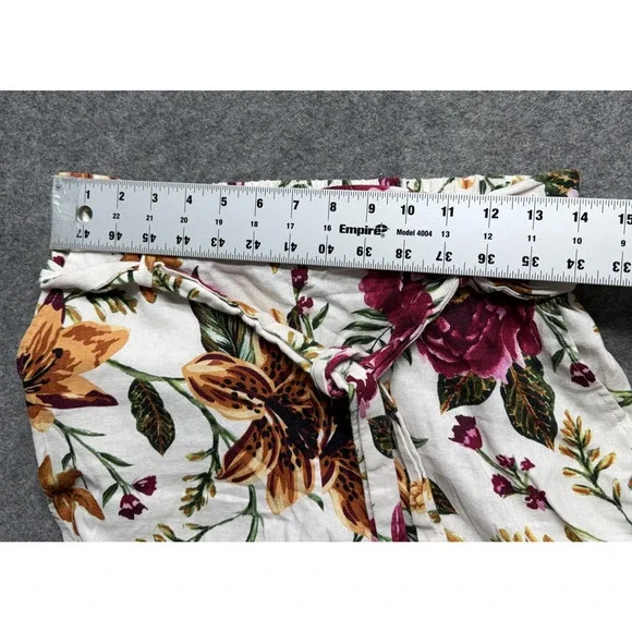 Joie Pants Womens 4 Pink White Floral Linen Blend Wide Leg Paperbag Waist Crop - Picture 2 of 14